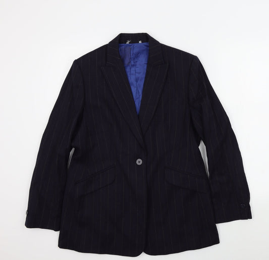 Preworn Womens Blue Striped  Jacket Blazer Size L