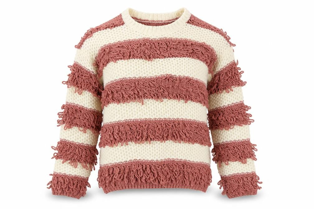 Front view of I love girlswear girls’ pink striped knit jumper, size 10-11, years