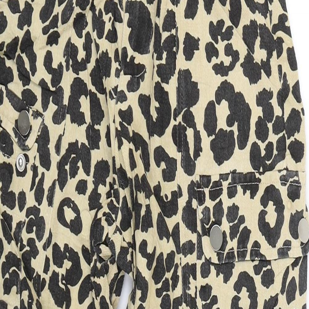 PRETTYLITTLETHING Womens Beige Animal Print Denim Cargo Trousers Size 4 L25 in