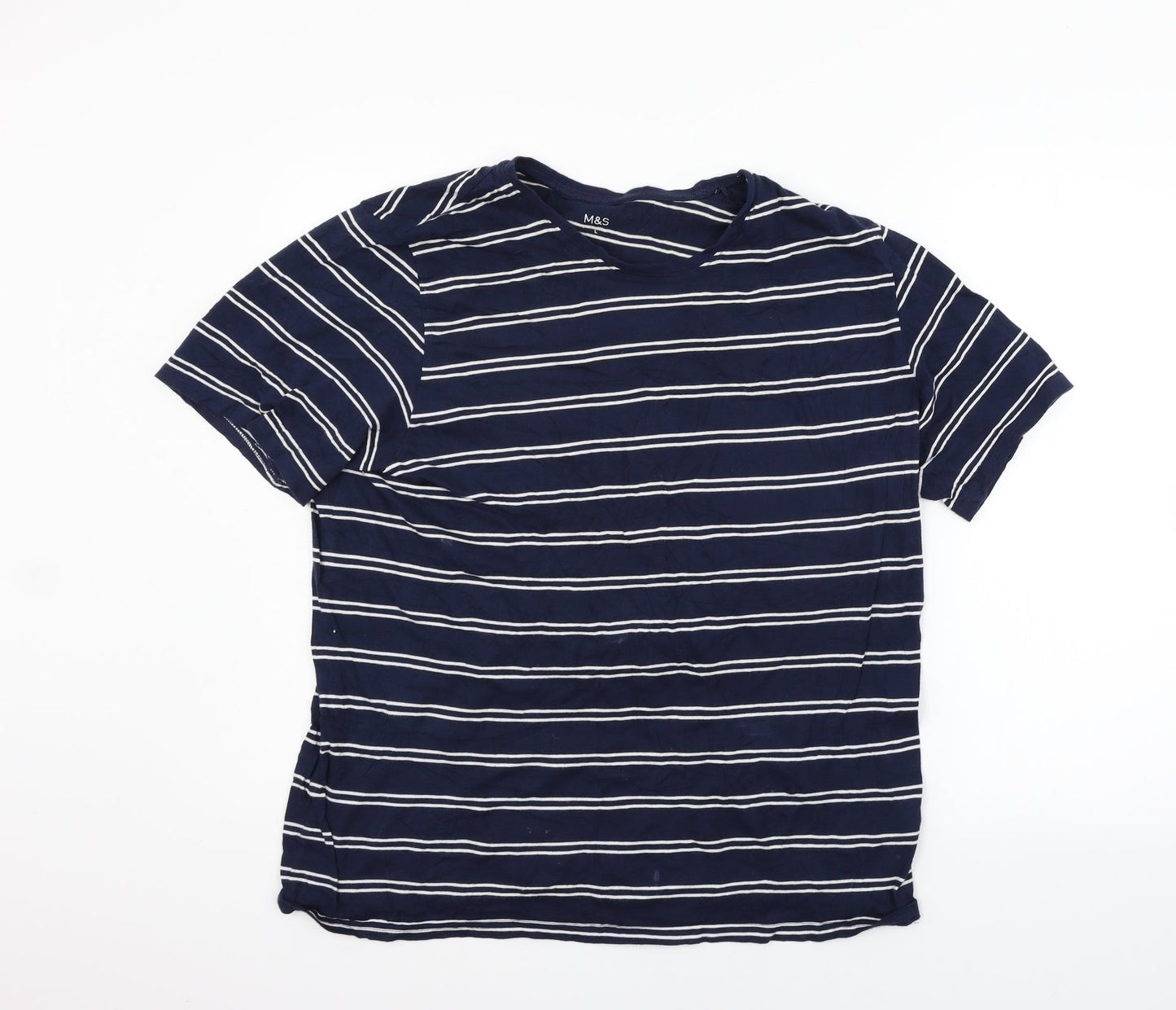Marks and Spencer Womens Blue Striped  Basic Polo Size L