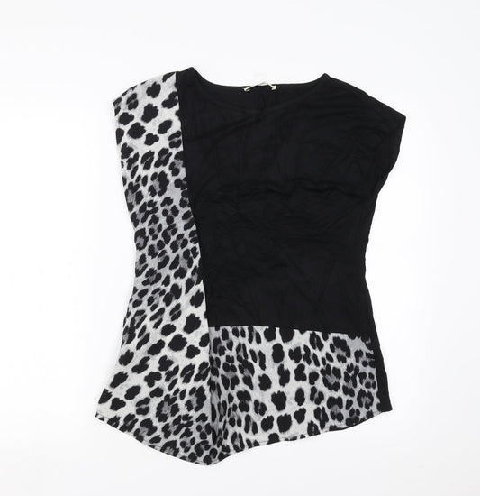 Oasis Womens Black Animal Print  Basic T-Shirt Size S