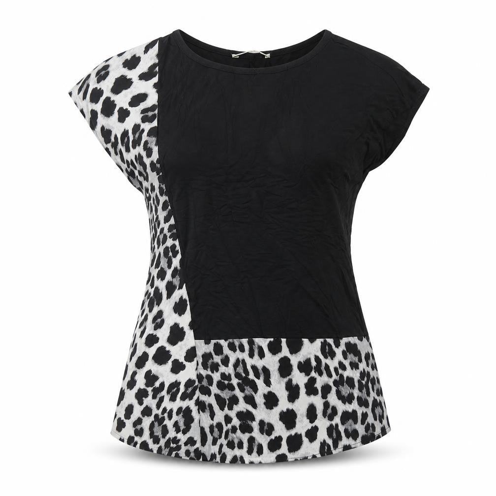 Oasis Womens Black Animal Print  Basic T-Shirt Size S