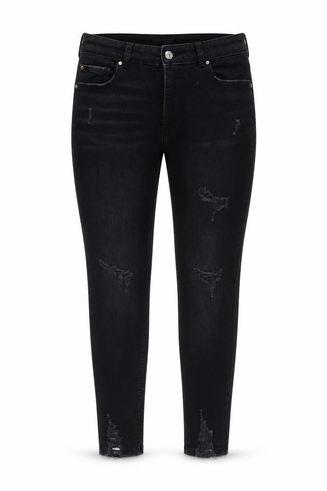 Front view of DENIM women’s black straight jeans, size UK 8, 25-inch leg