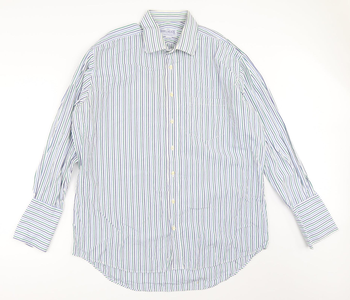James Meade Mens White Striped   Button-Up Size 17.5