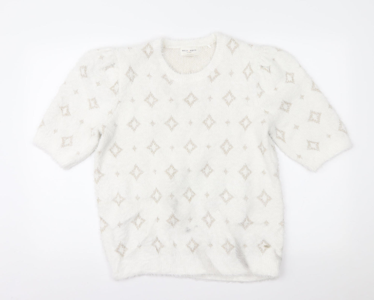 Lindex Womens White Geometric  Pullover Jumper Size M