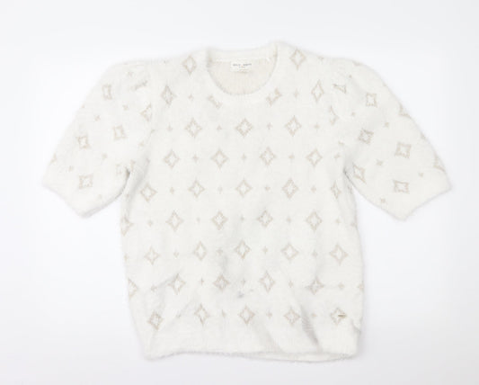 Lindex Womens White Geometric  Pullover Jumper Size M