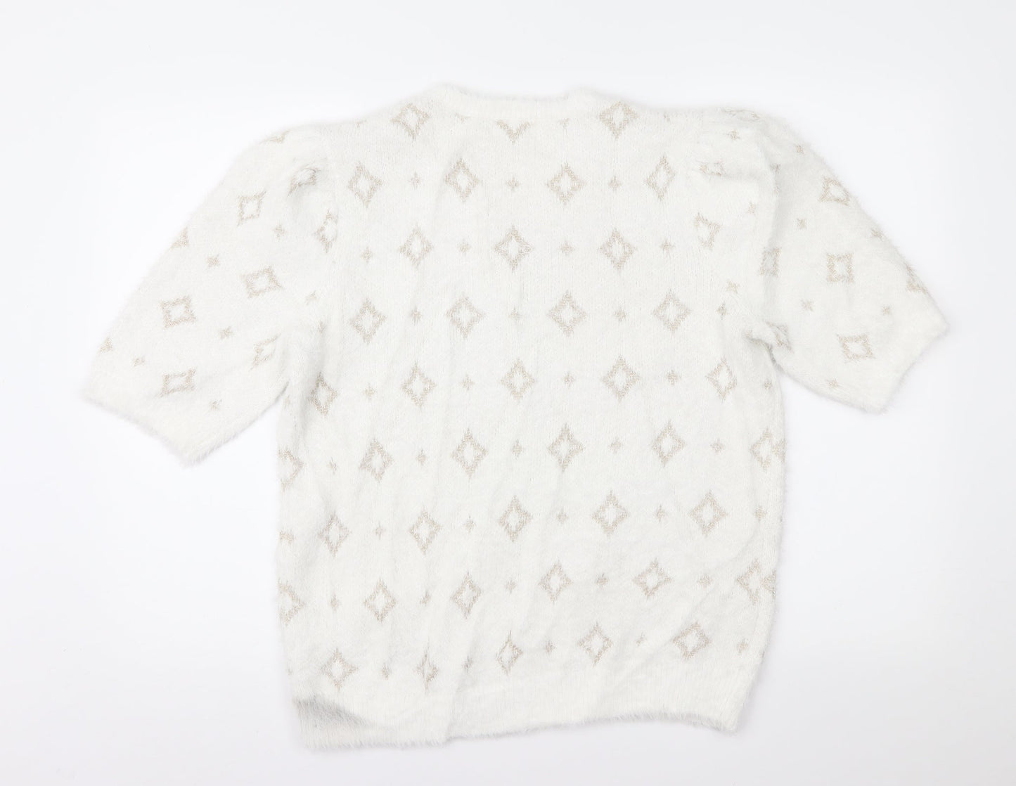 Lindex Womens White Geometric  Pullover Jumper Size M