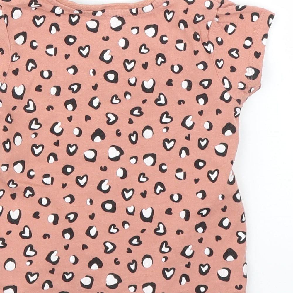 Primark Girls Brown Animal Print  Basic T-Shirt Size 6-9 Months  - Leopard print