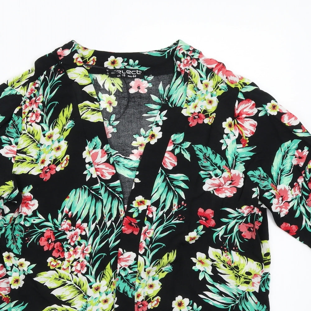 Select Womens Black Floral  Cardigan Jumper Size 16