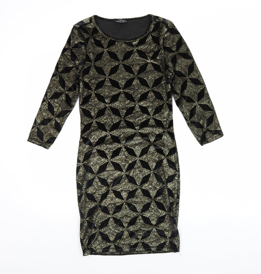 Topshop Womens Black Geometric  Bodycon  Size 10