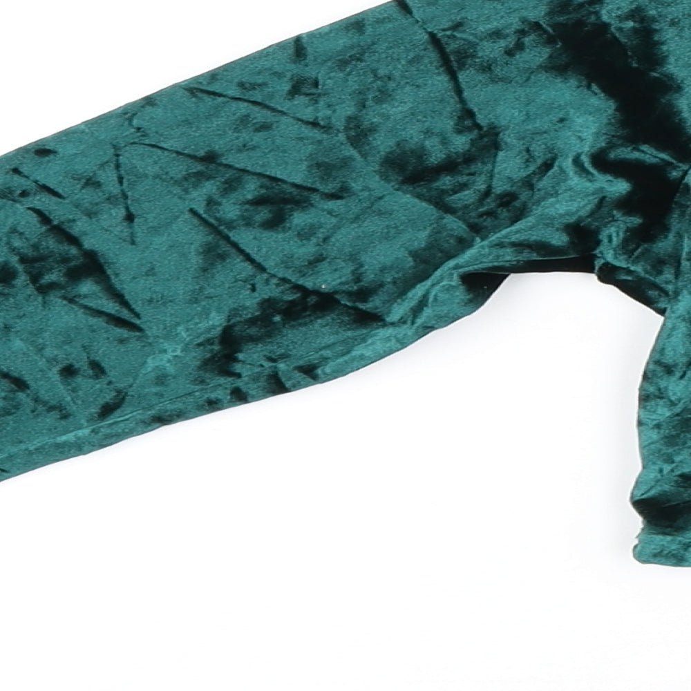 PRETTYLITTLETHING Womens Green  Velour Cropped Blouse Size 16