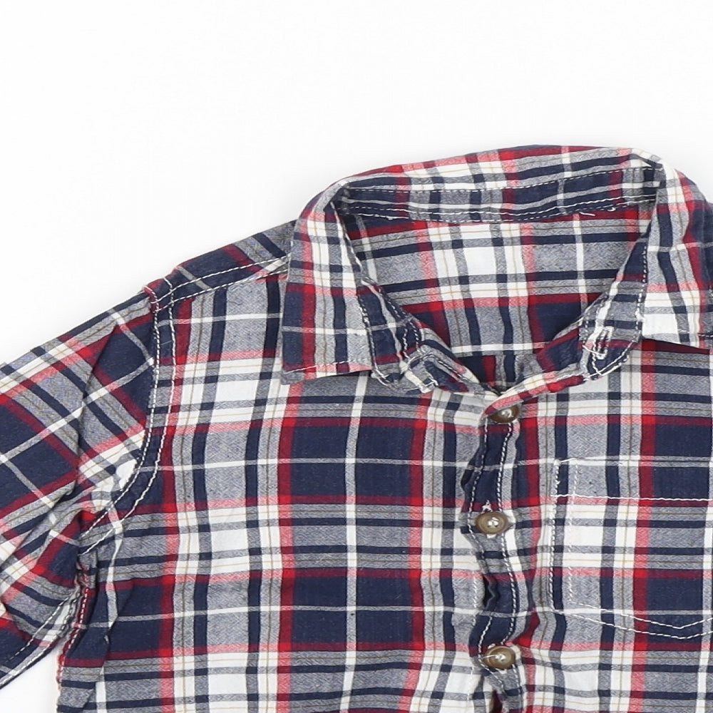 Preworn Baby Blue Plaid  Basic Button-Up Size 18-24 Months