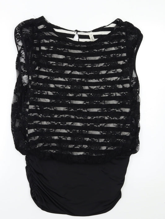 Tink & Funk Womens Black Striped  Basic Blouse Size S