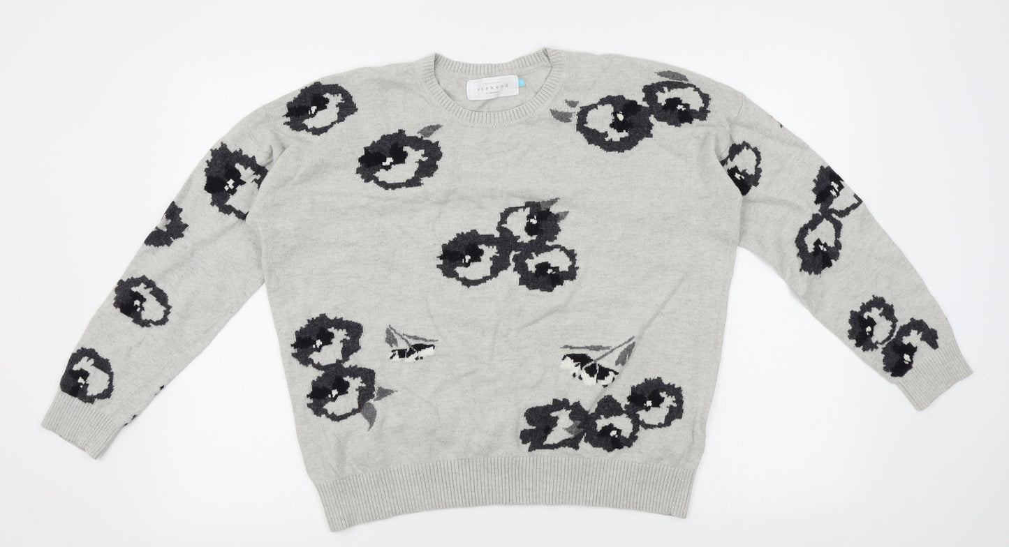 John Lewis Womens Grey Floral  Pullover Jumper Size 14