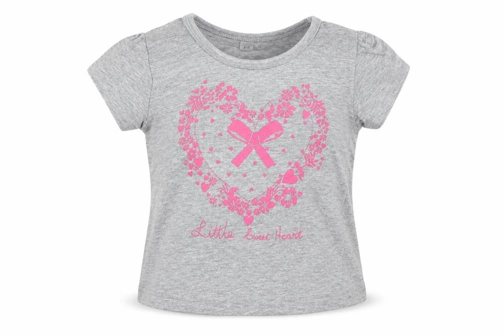 Front view of Preworn girls’ grey basic t-shirt, size 6-9, months