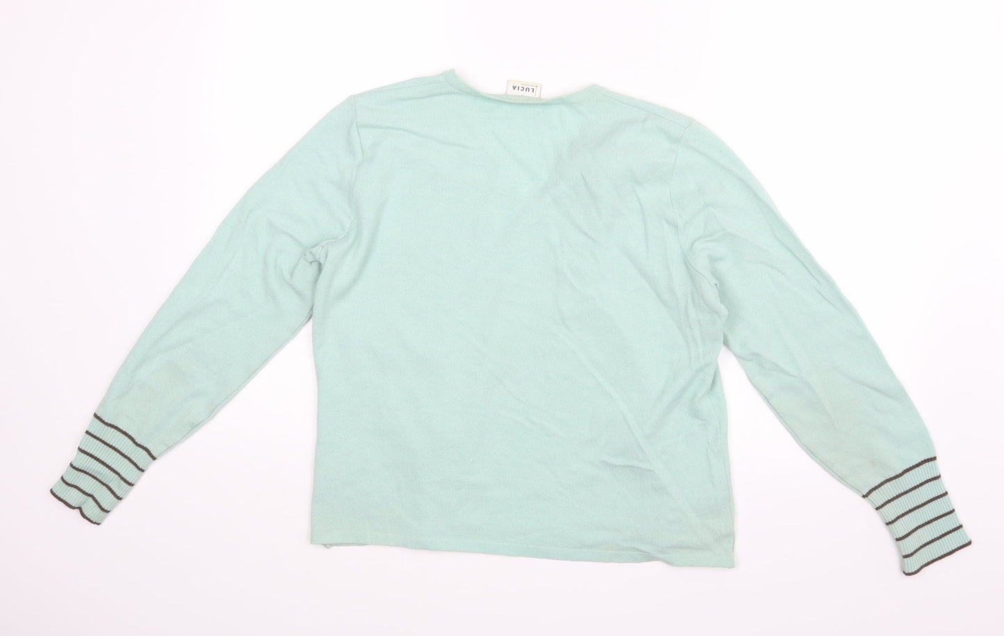 LUCIA Womens Green Striped  Basic Blouse Size 16
