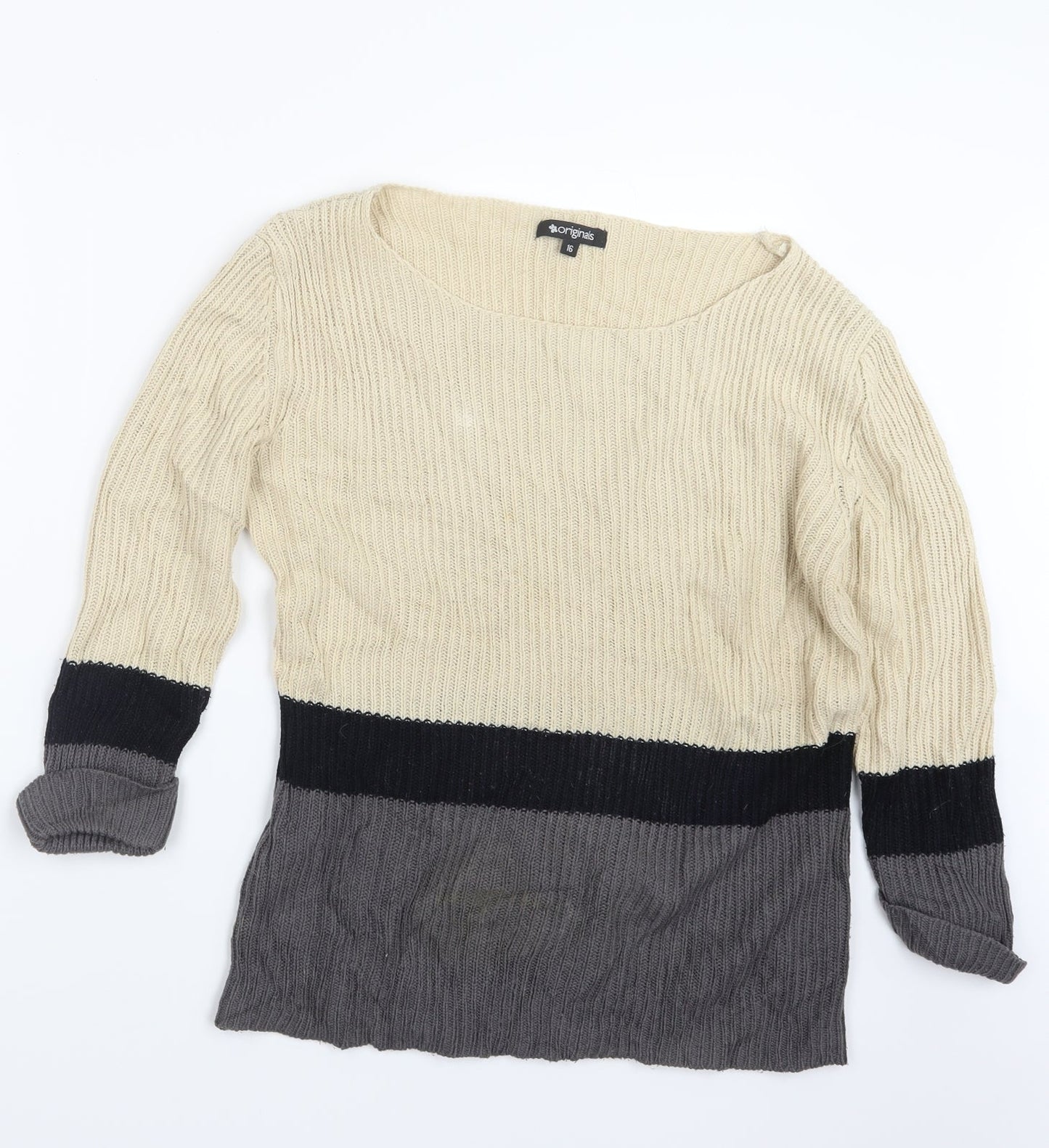 Originals Womens Beige  Knit Pullover Jumper Size 16