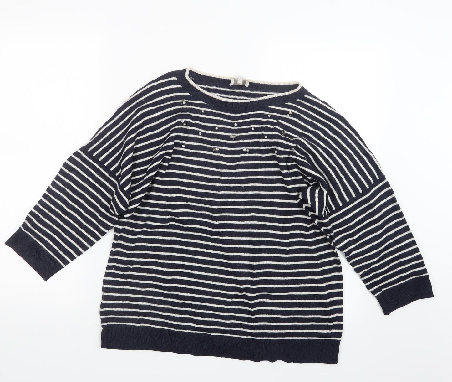 CC Womens Blue Striped Knit Pullover Jumper Size L
