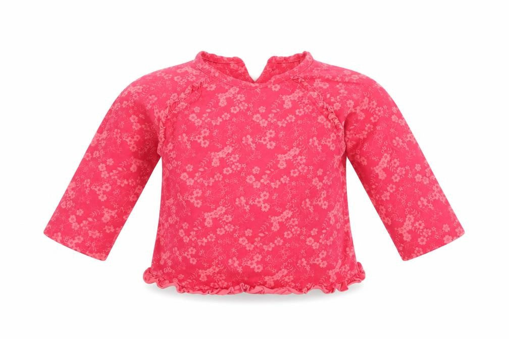 Front view of Mini Club girls’ pink floral basic t-shirt, size 6-9, months