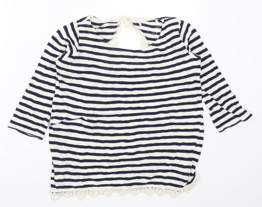Pull&Bear Womens Blue Striped  Basic T-Shirt Size S
