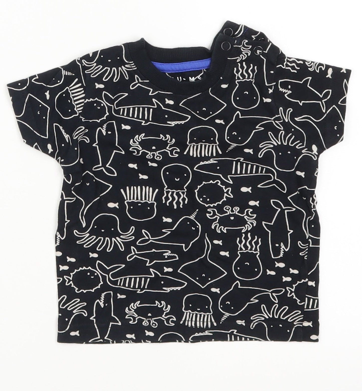 Nutmeg Boys Black   Basic T-Shirt Size 6-9 Months  - Sea Animals