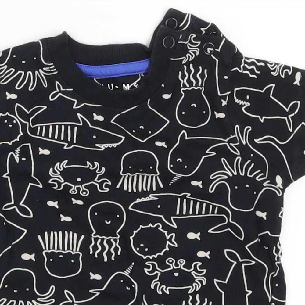 Nutmeg Boys Black   Basic T-Shirt Size 6-9 Months  - Sea Animals