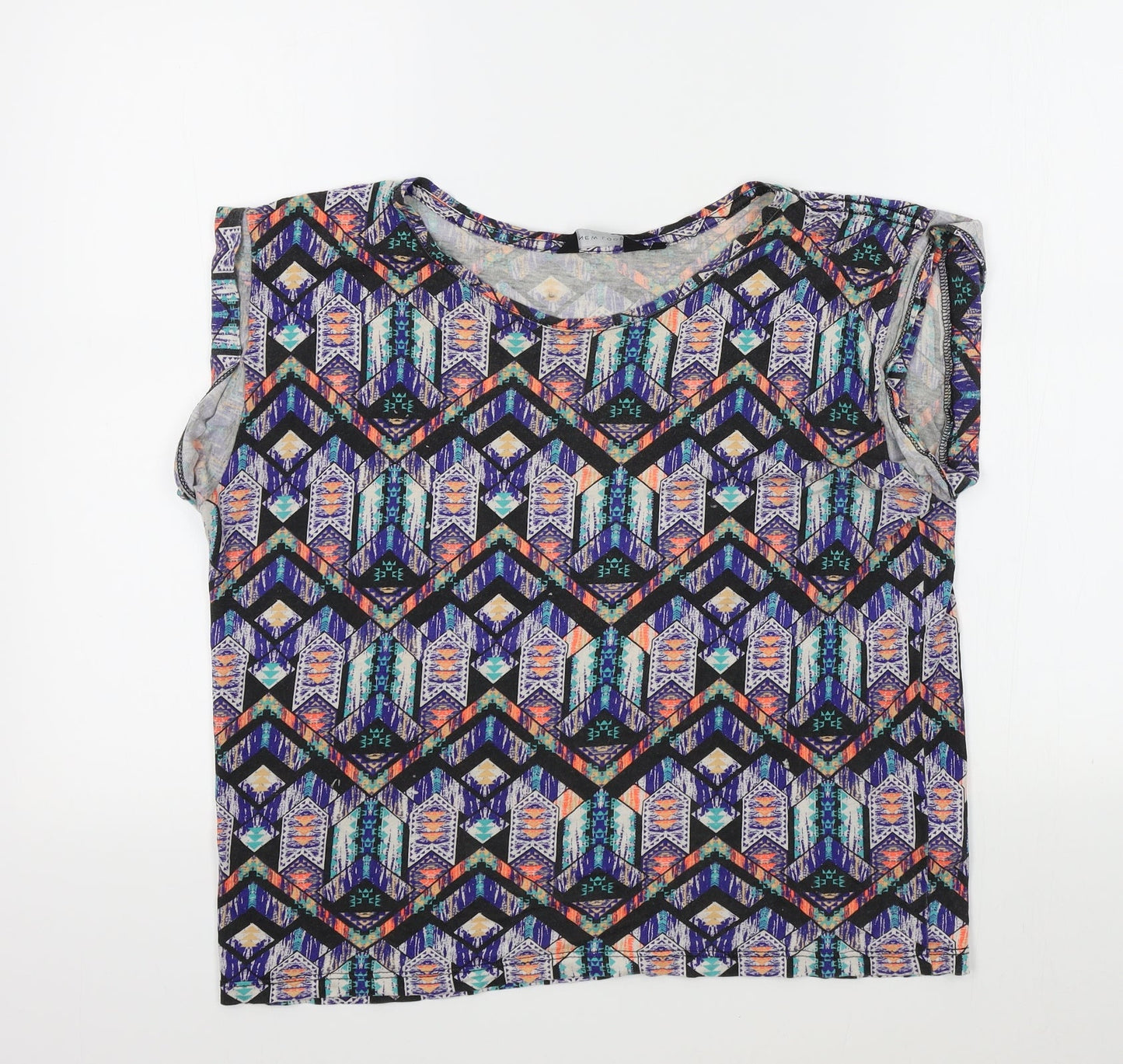 New Look Womens Multicoloured Geometric  Basic T-Shirt Size 8