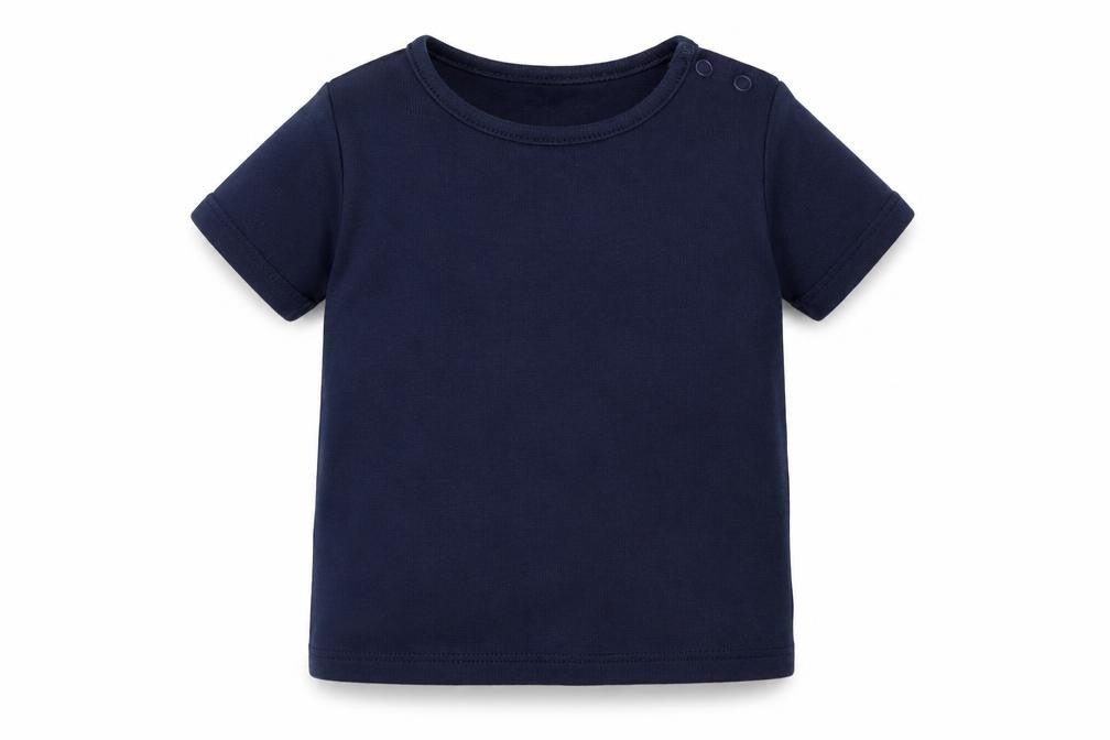 Front view of F&F Baby Blue Colourblock Basic T-Shirt, size 12-18, Months