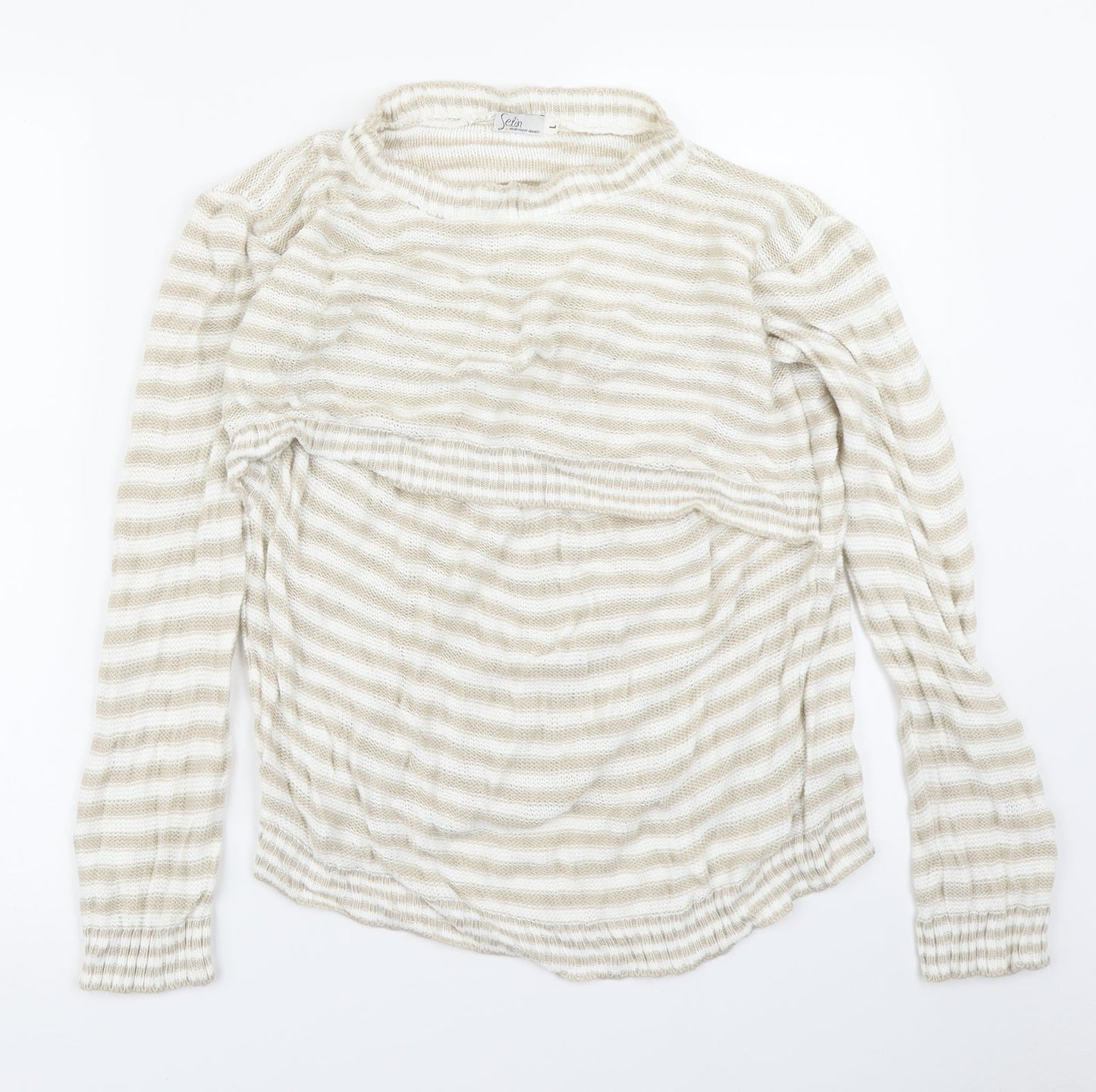 Setin Womens Beige Striped Knit Pullover Jumper Size L