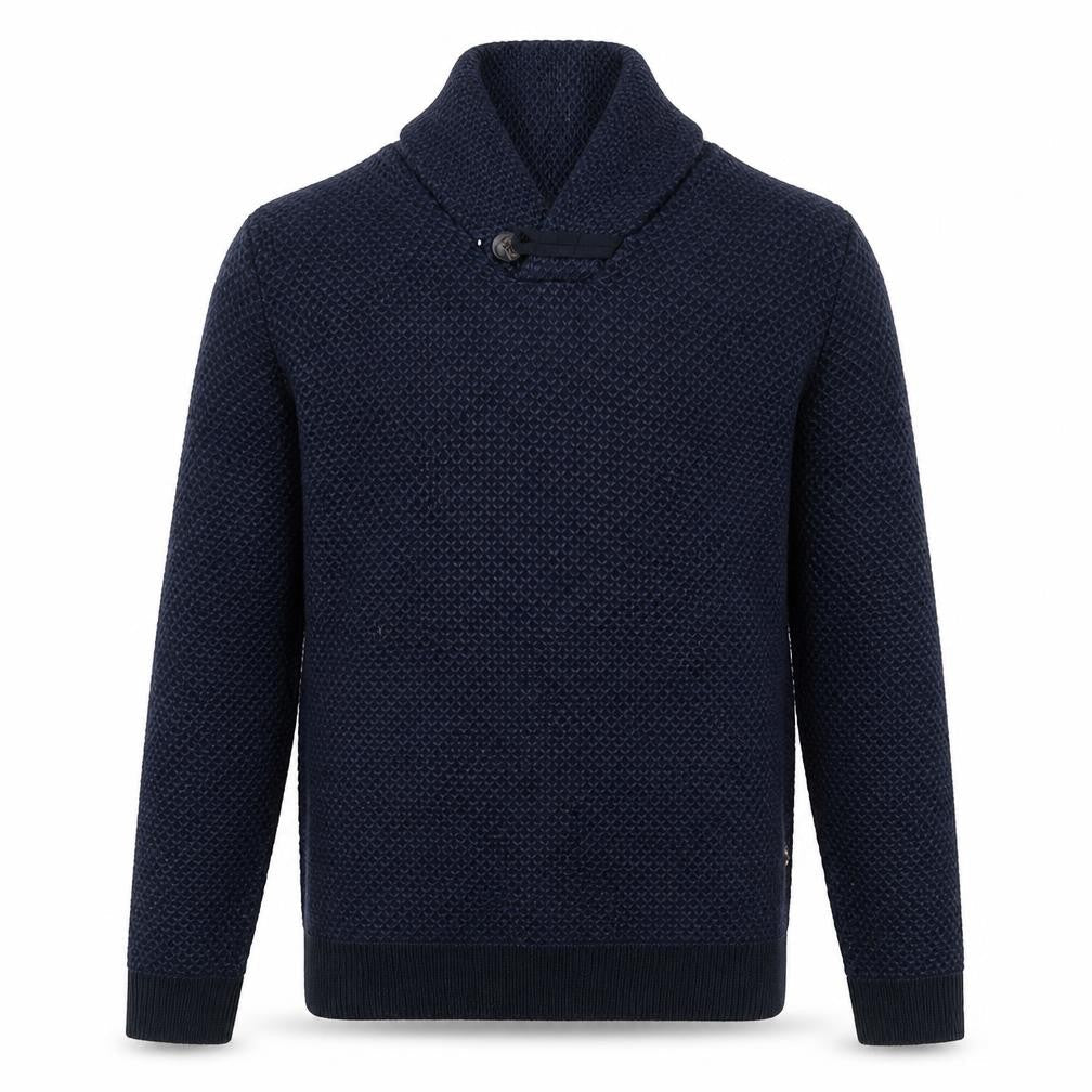 Front view of Easy men’s blue jumper, size M