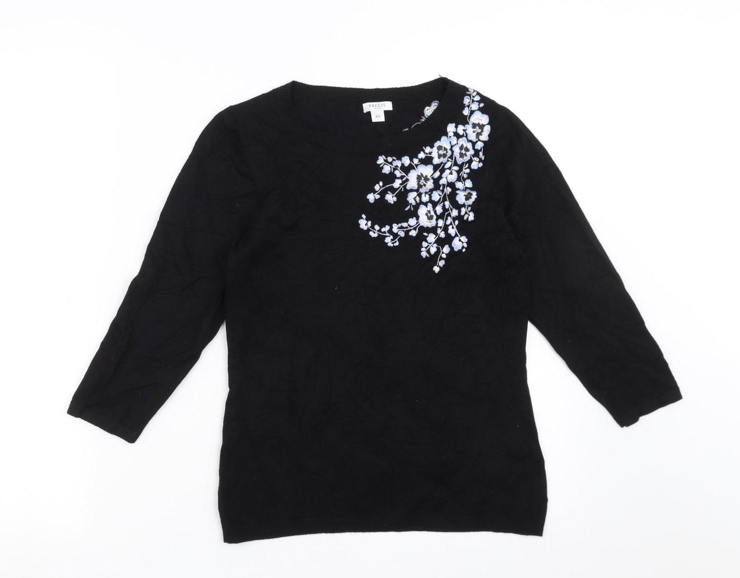 Precis Womens Black Floral Knit Pullover Jumper Size XS  - Floral embroidery