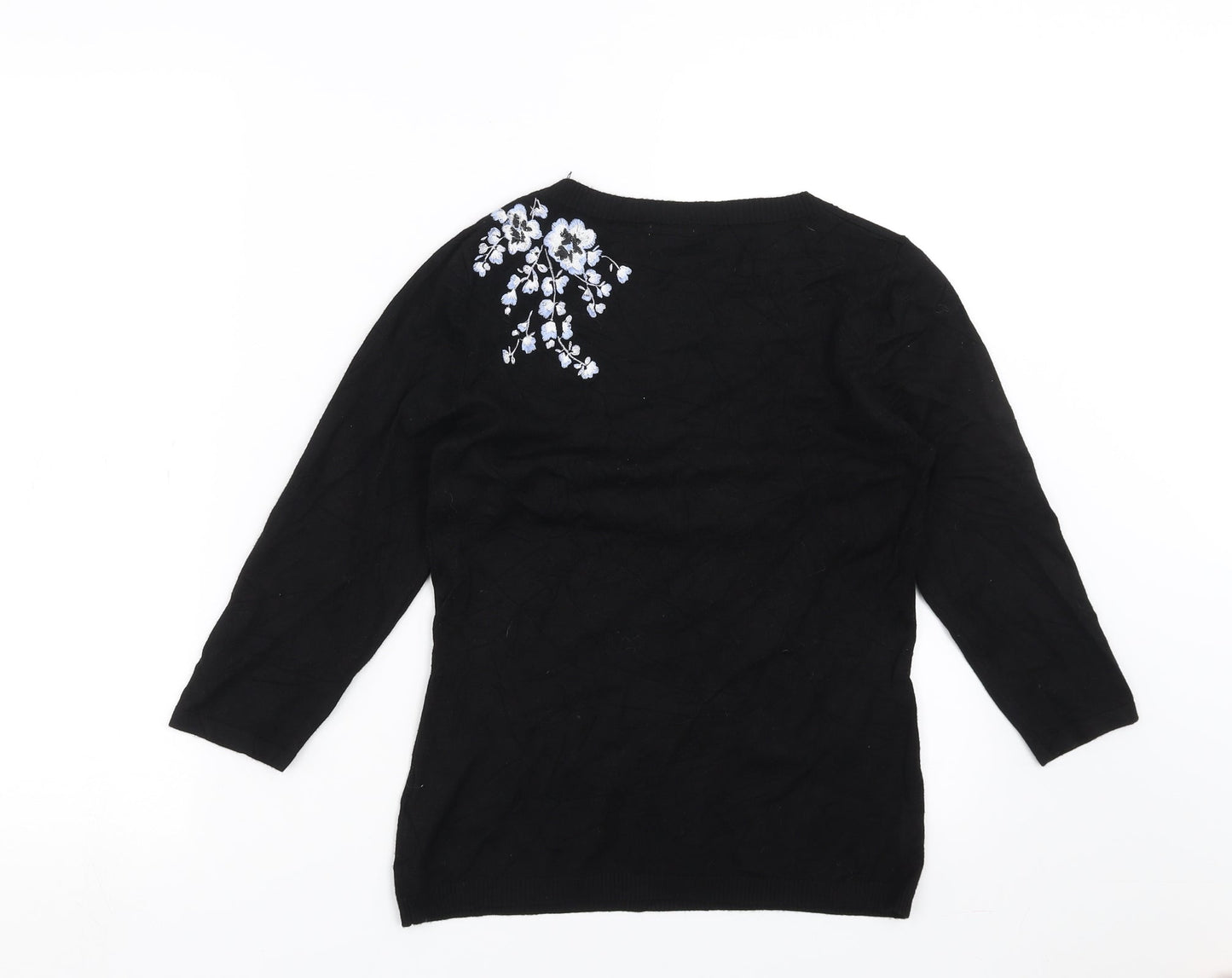 Precis Womens Black Floral Knit Pullover Jumper Size XS  - Floral embroidery