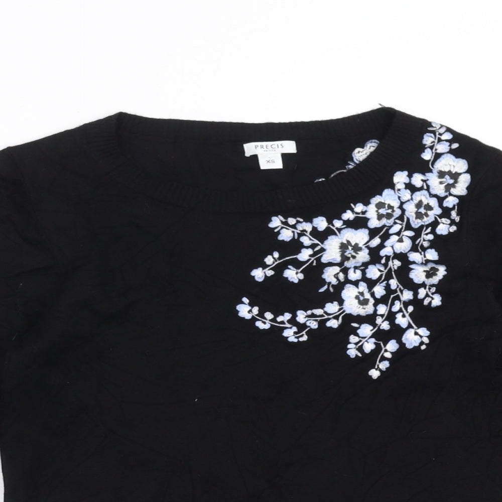 Precis Womens Black Floral Knit Pullover Jumper Size XS  - Floral embroidery