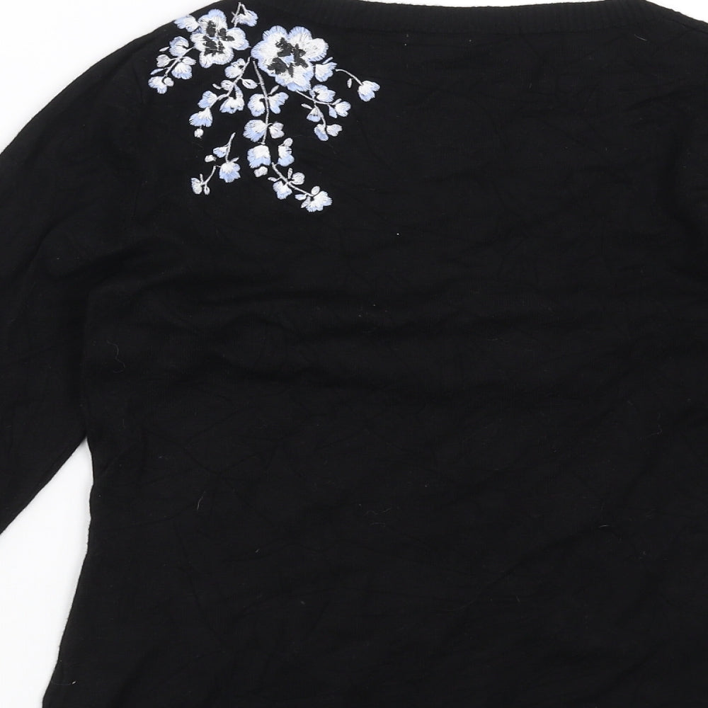 Precis Womens Black Floral Knit Pullover Jumper Size XS  - Floral embroidery