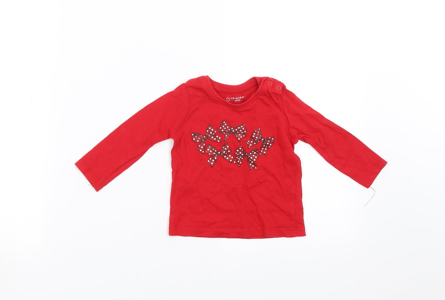 Primark Girls Red   Basic T-Shirt Size 6-9 Months  - bows