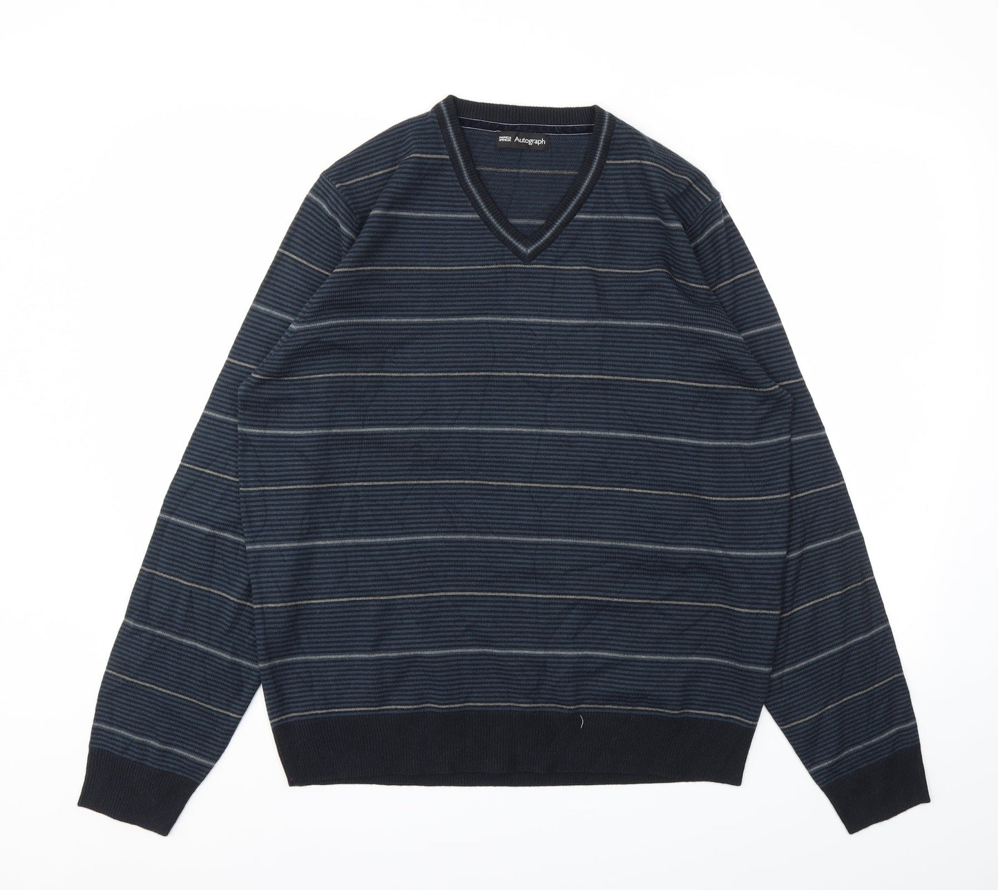 M&S Mens Blue Striped  Pullover Sweatshirt Size L