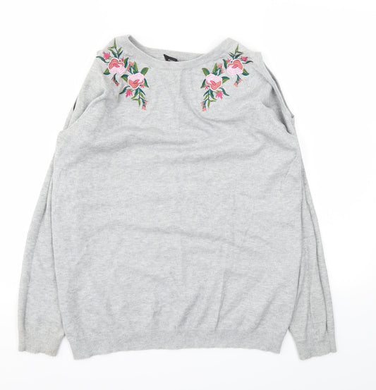 Dorothy Perkins Womens Grey Floral  Pullover Jumper Size 10