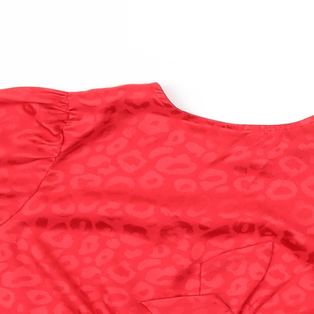 New Look Womens Red Animal Print  Basic Blouse Size 12