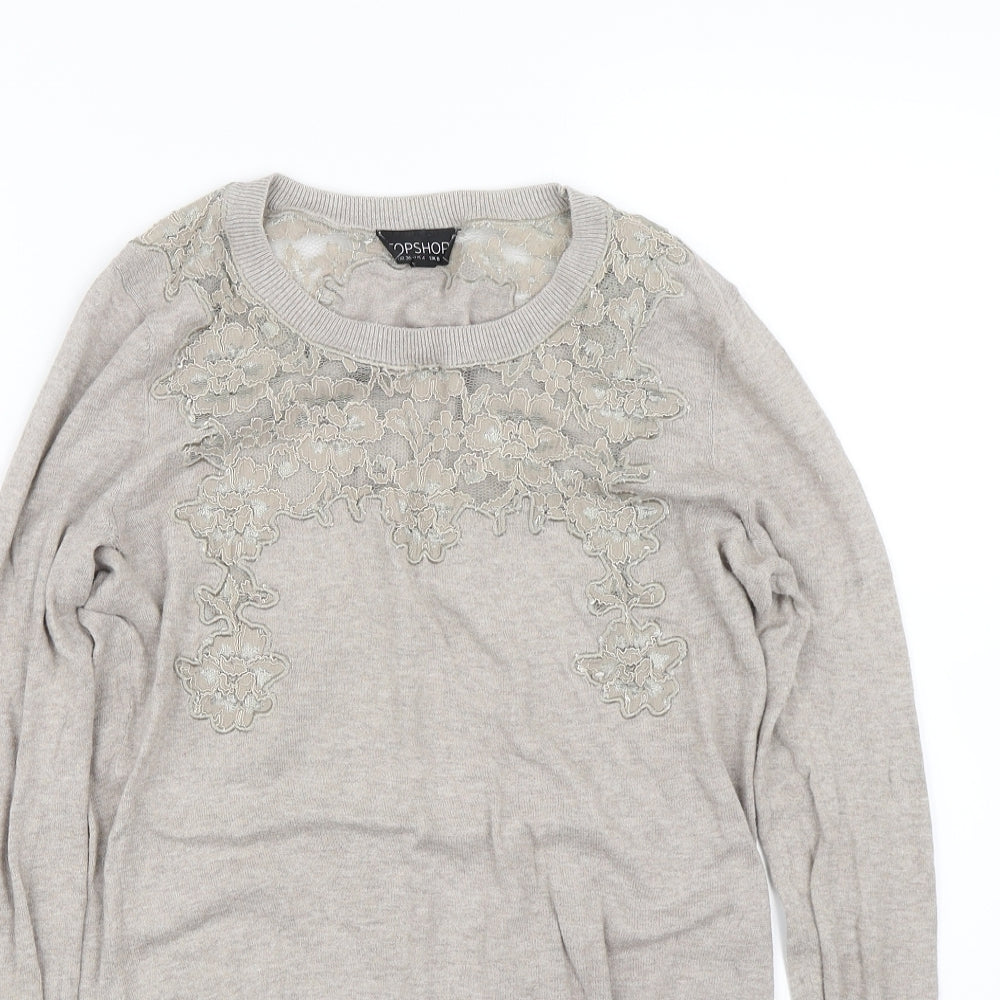 Topshop Womens Brown Floral  Pullover Jumper Size 8