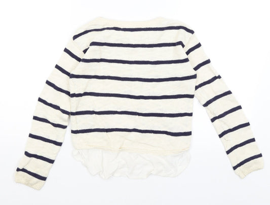 H&M Girls Ivory Striped  Pullover Jumper Size 9-10 Years
