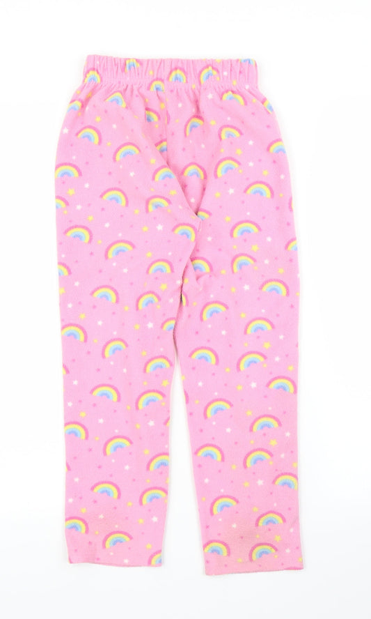 Preworn Girls Pink Solid Fleece Capri Pyjama Pants Size 7-8 Years  - Rainbows
