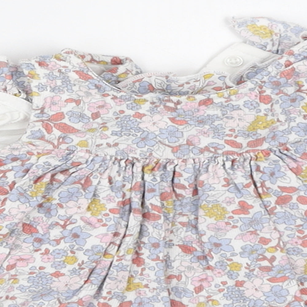 Nutmeg Girls Ivory Floral  Pinafore/Dungaree Dress  Size 0-3 Months
