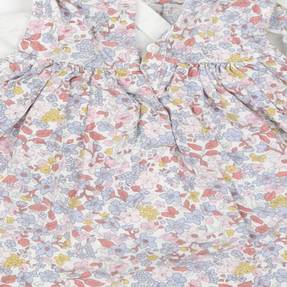 Nutmeg Girls Ivory Floral  Pinafore/Dungaree Dress  Size 0-3 Months