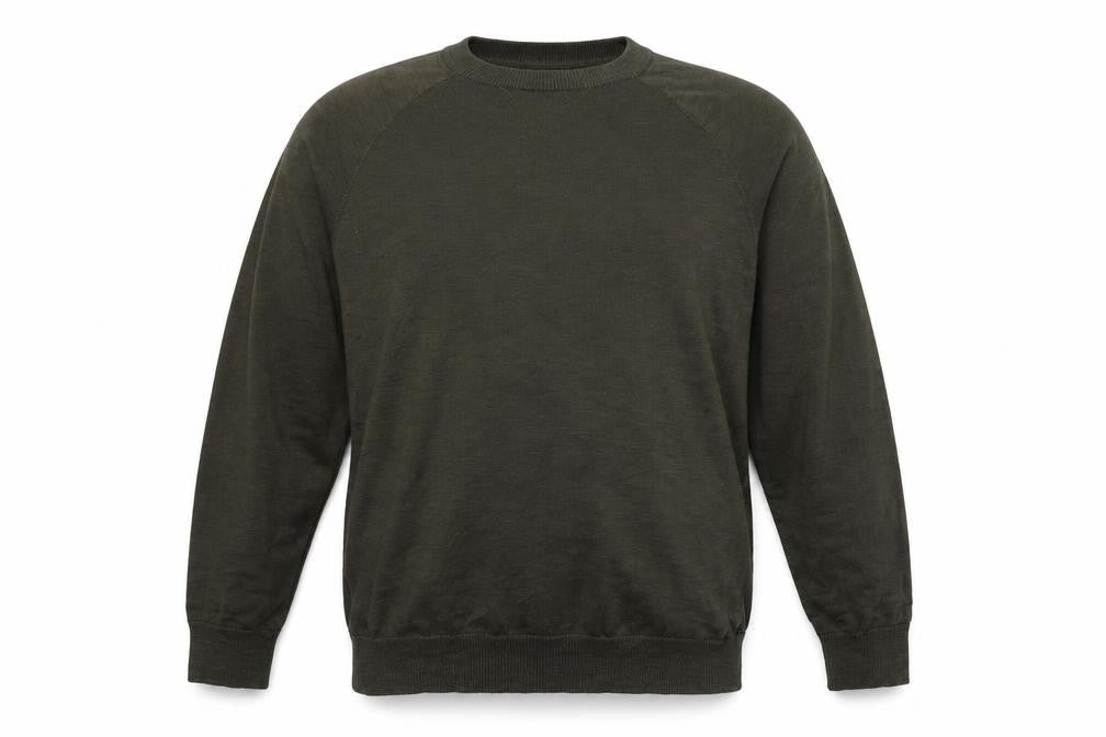 Front view of L.O.G.G men’s green jumper, size M
