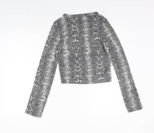 Zara Womens Grey Animal Print  Basic Polo Size S