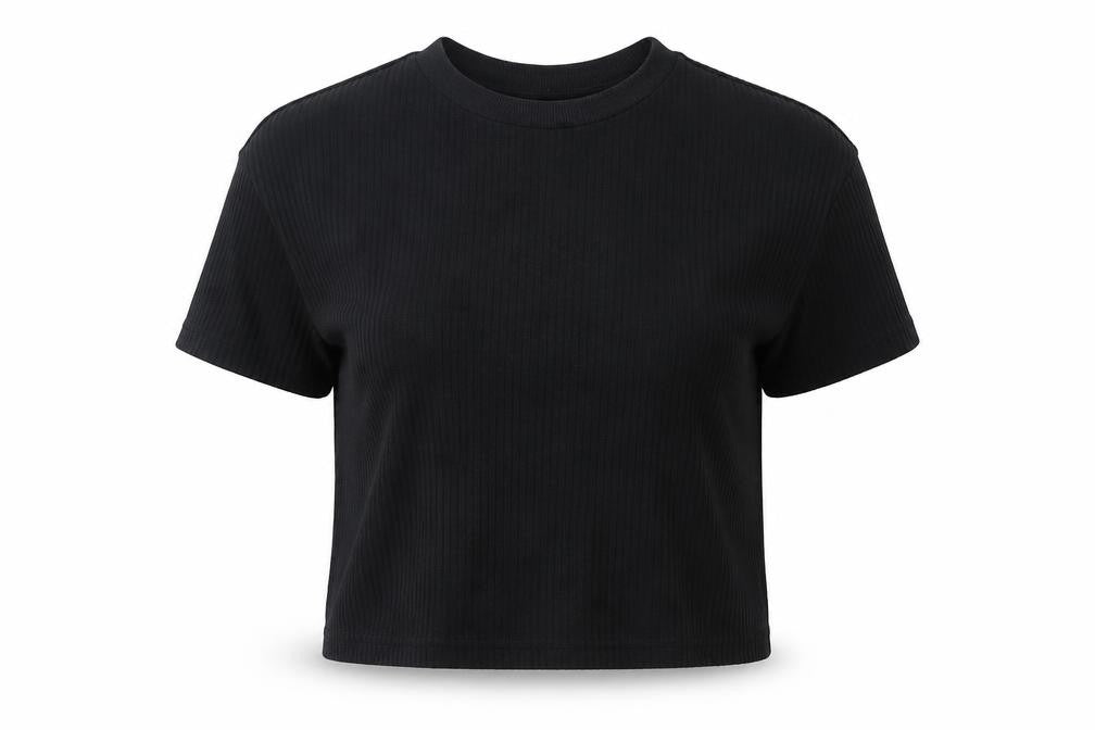 Front view of ASOS women’s black basic t-shirt, size UK 6