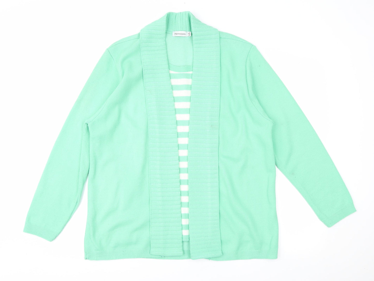 Impressions Womens Green Striped  Pullover Jumper Size L