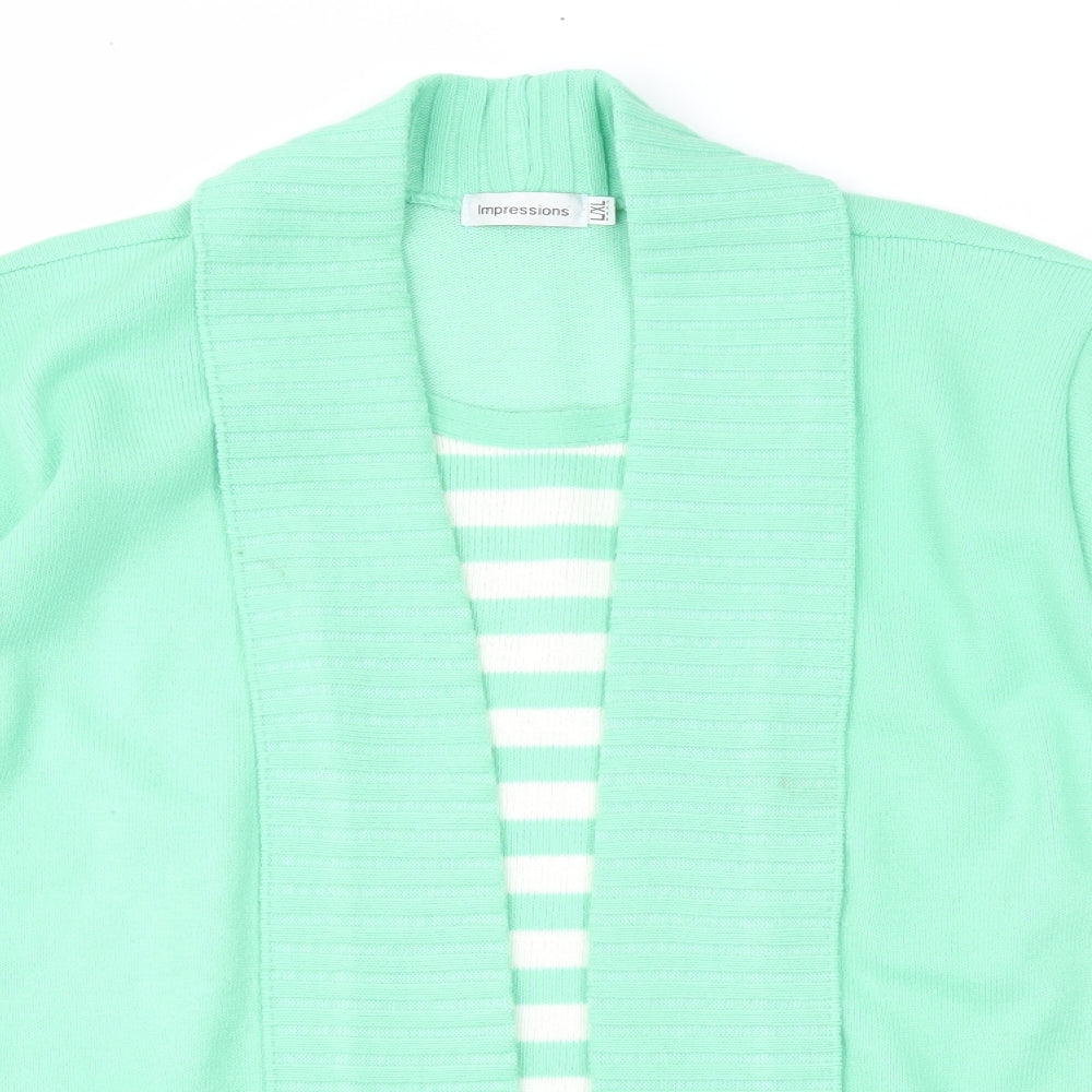 Impressions Womens Green Striped  Pullover Jumper Size L