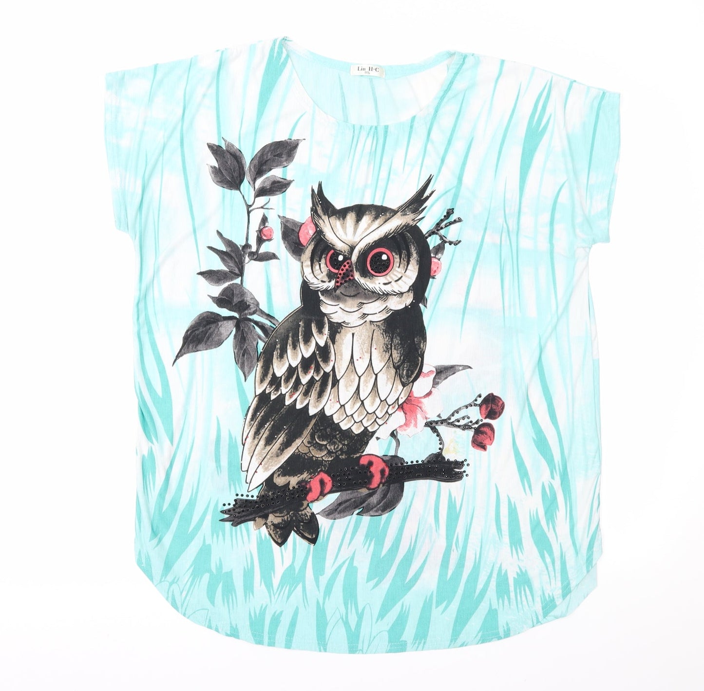 Lin H.C Womens Green Geometric  Basic Blouse Size M  - Owl