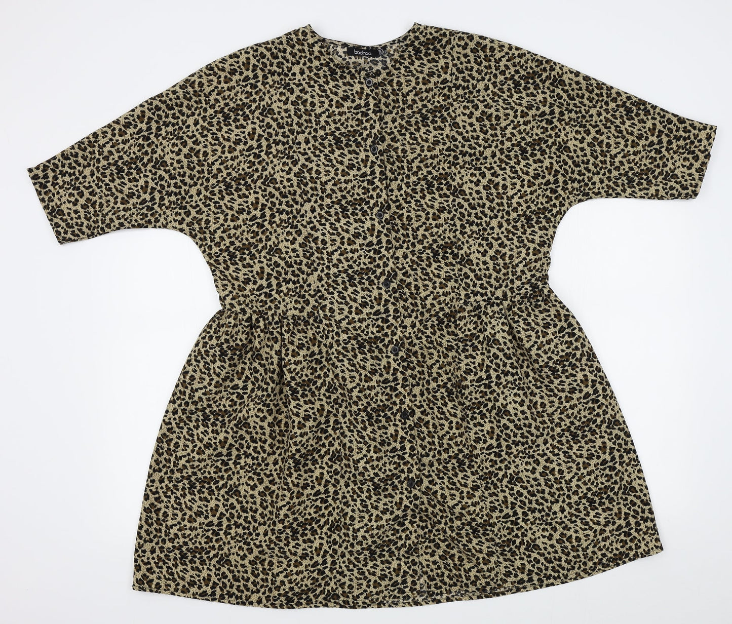Boohoo Womens Brown Animal Print  Basic Blouse Size 8